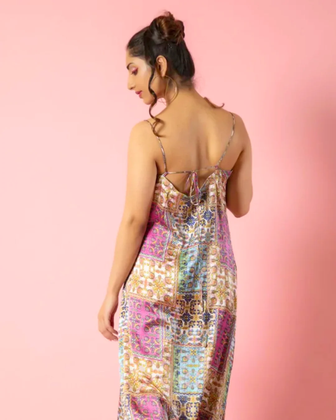 Printed Tie-Back Satin Maxi Dress - Image 3