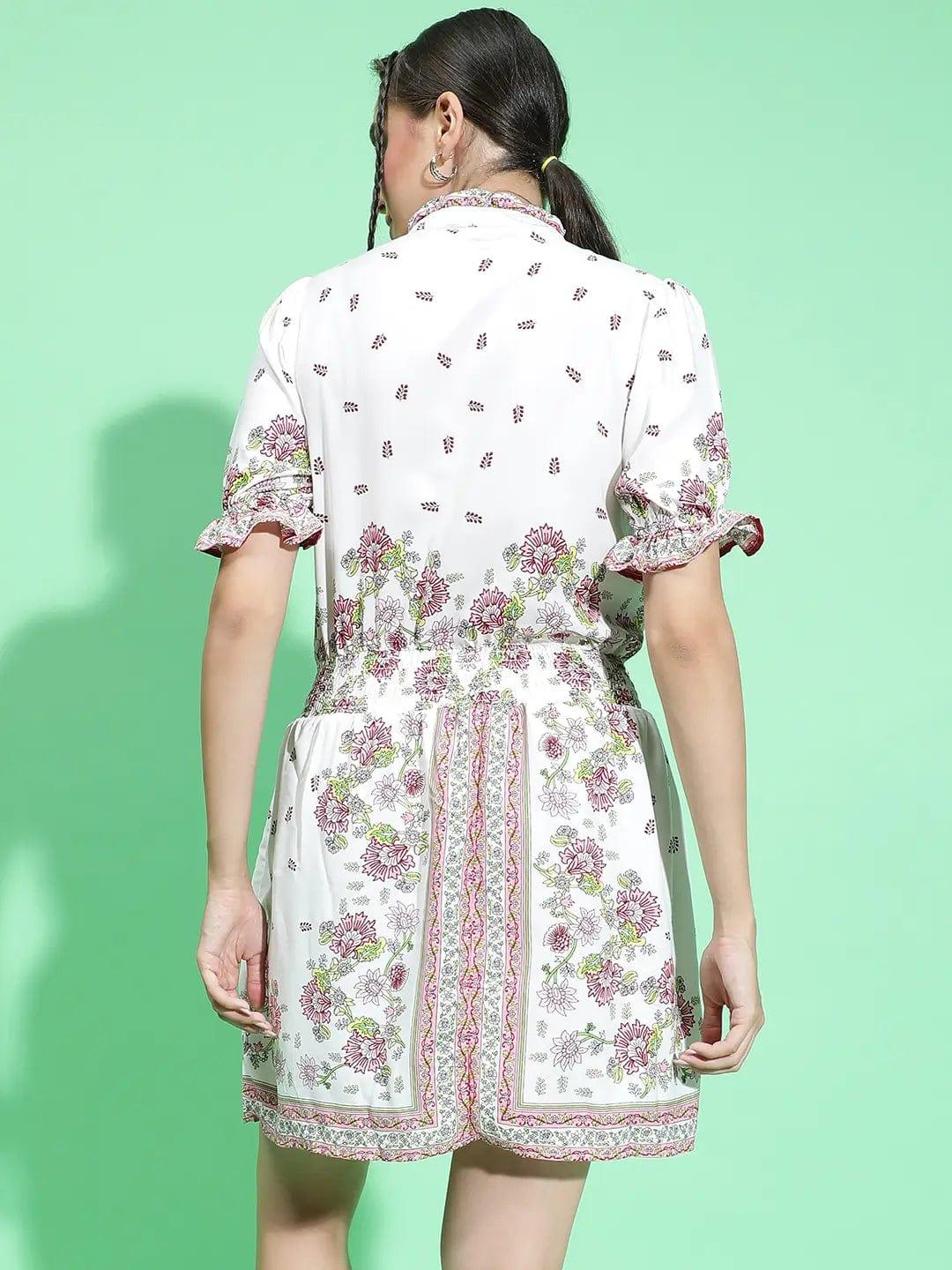 Pulp Purple Scarf Floral Print Waist Tie-Knot Belt Detail Women Dress - Image 5