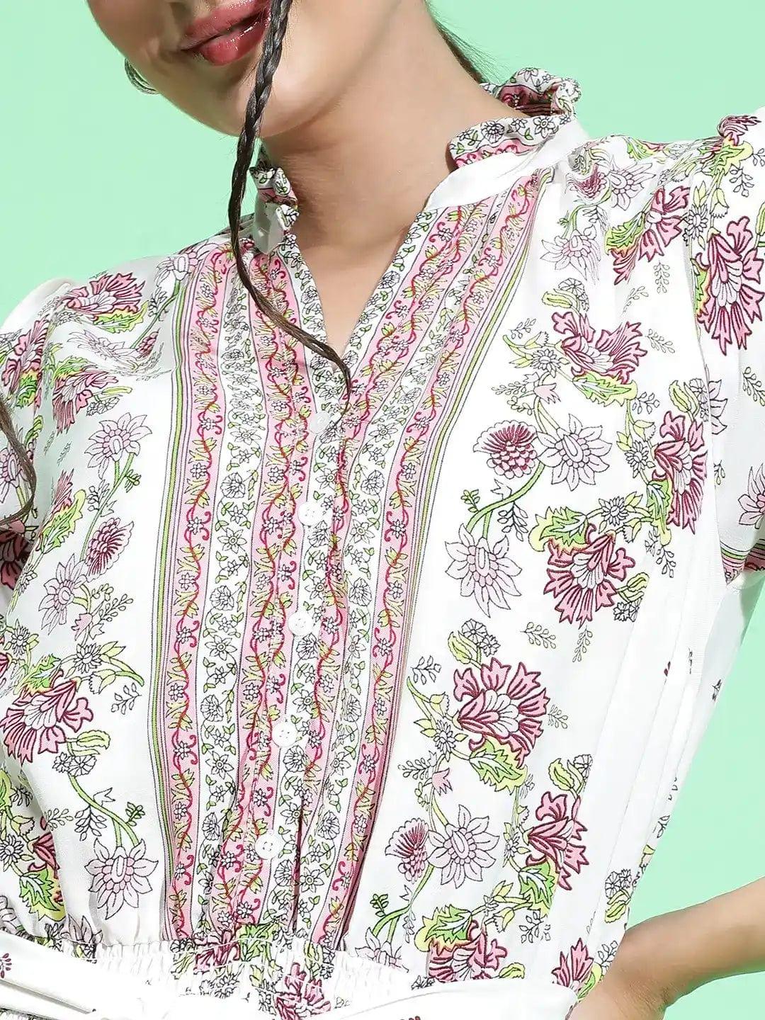 Pulp Purple Scarf Floral Print Waist Tie-Knot Belt Detail Women Dress - Image 6