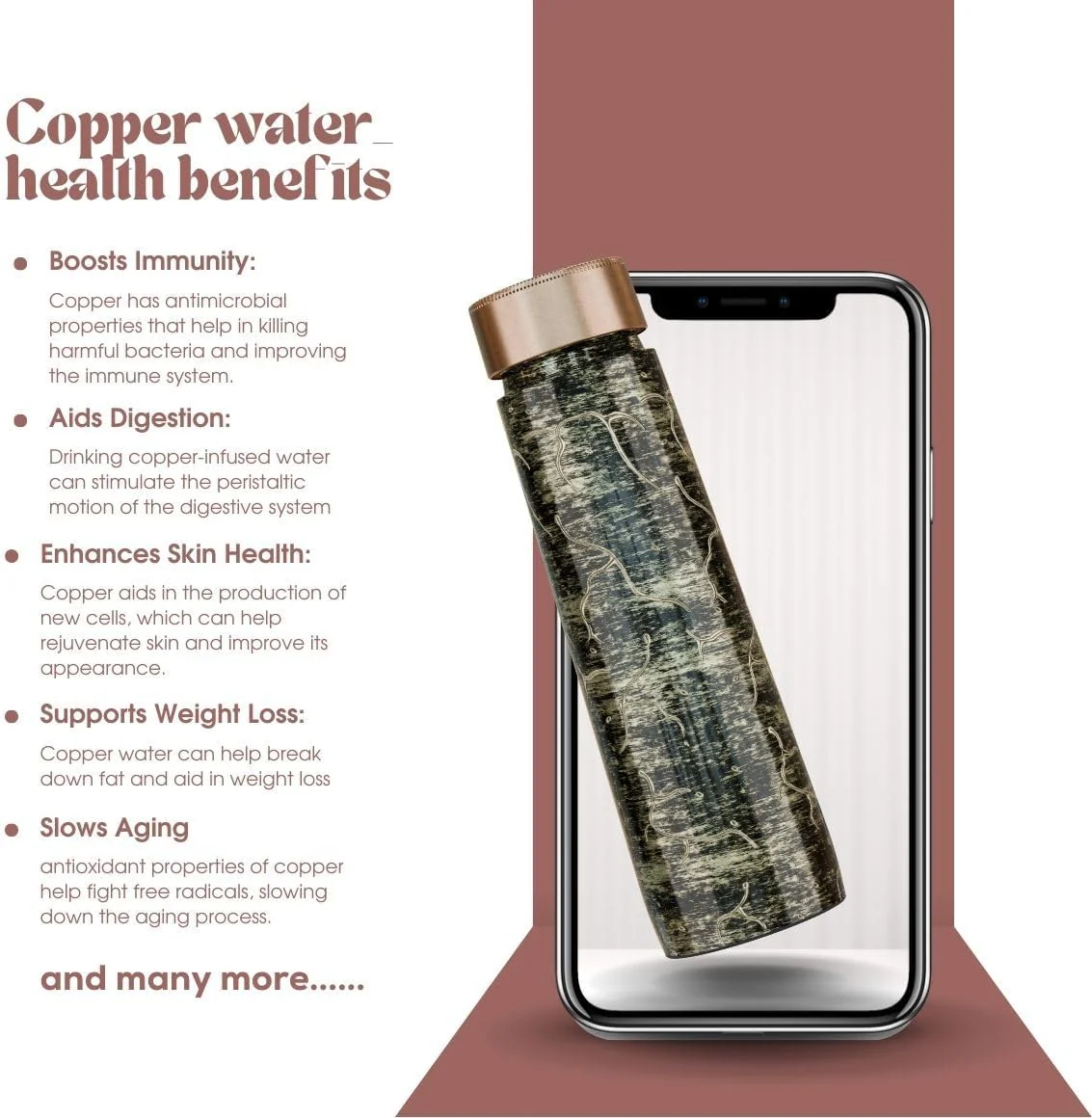 Pure Copper Elegant 1000 ml Premium Coated Water Bottles (Gold Black Abstract, 1000 Ml) - Image 6