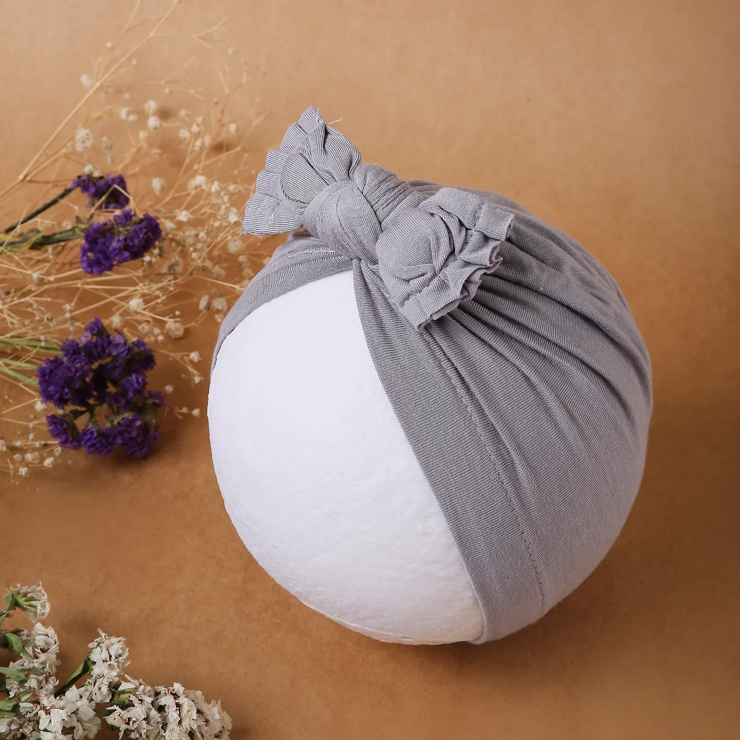 Pure Cotton Grey Bow Knot Baby Turban – Comfortable & Soft - Image 2