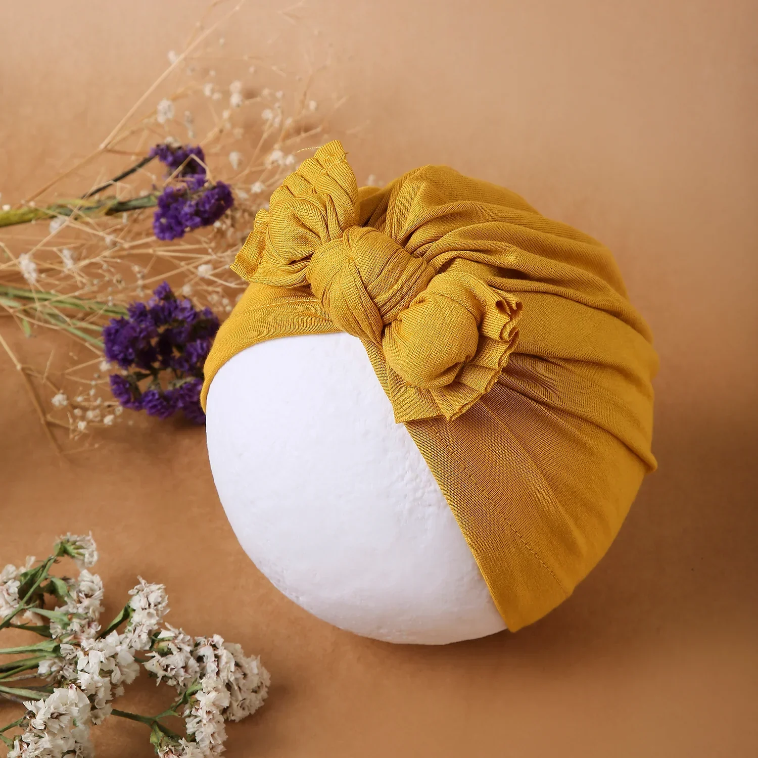 Pure Cotton Mustard Bow Knot Baby Turban – Cozy & Stylish - Image 2