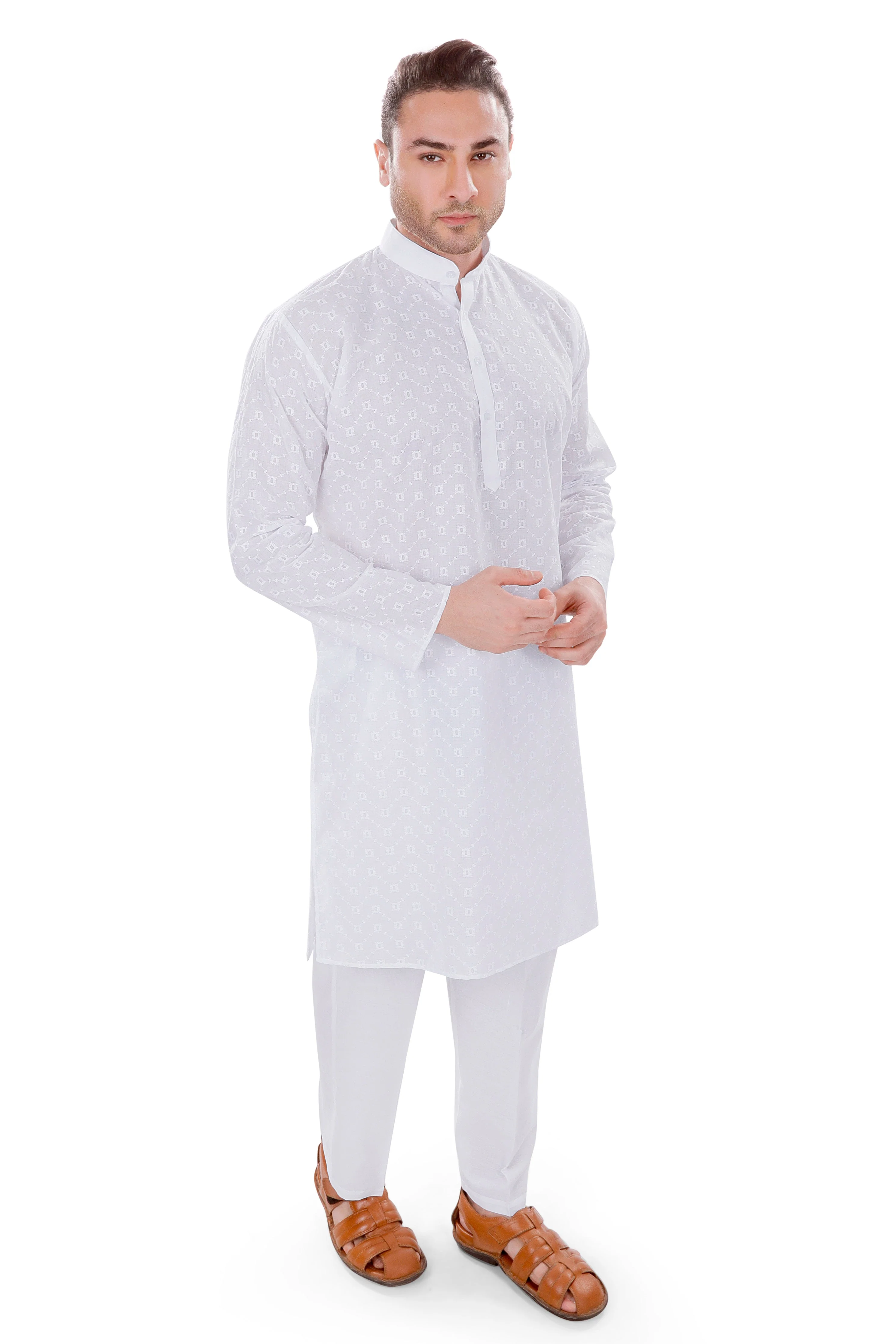 Pure Cotton Self Design Kurta in White - Image 2