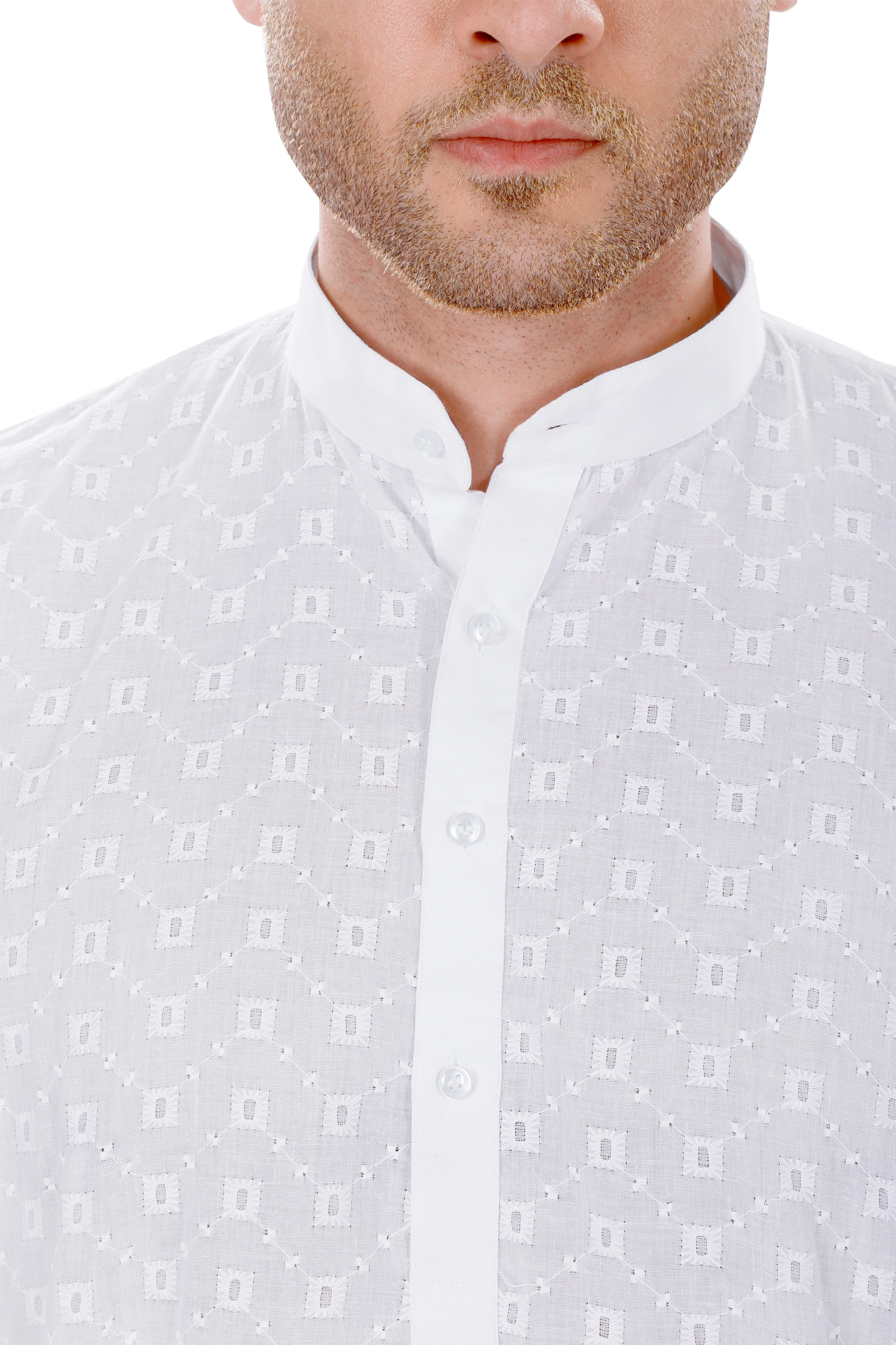 Pure Cotton Self Design Kurta in White - Image 4