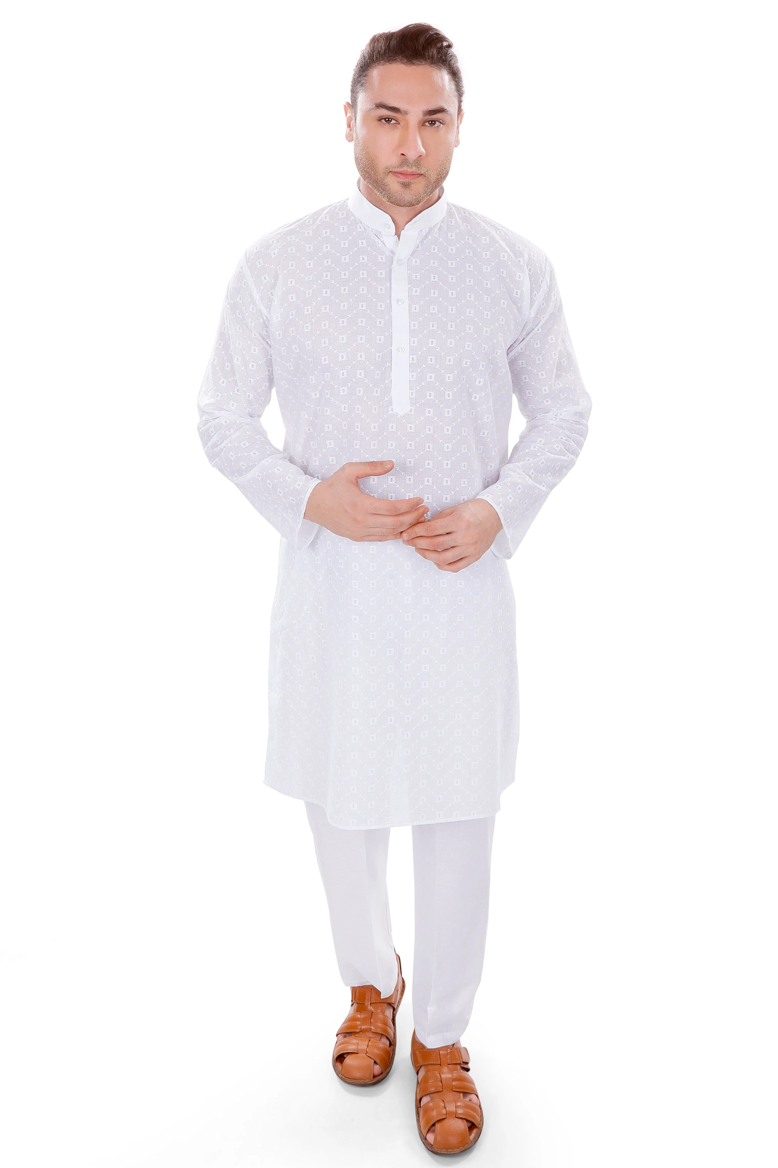 Pure Cotton Self Design Kurta in White - Image 45