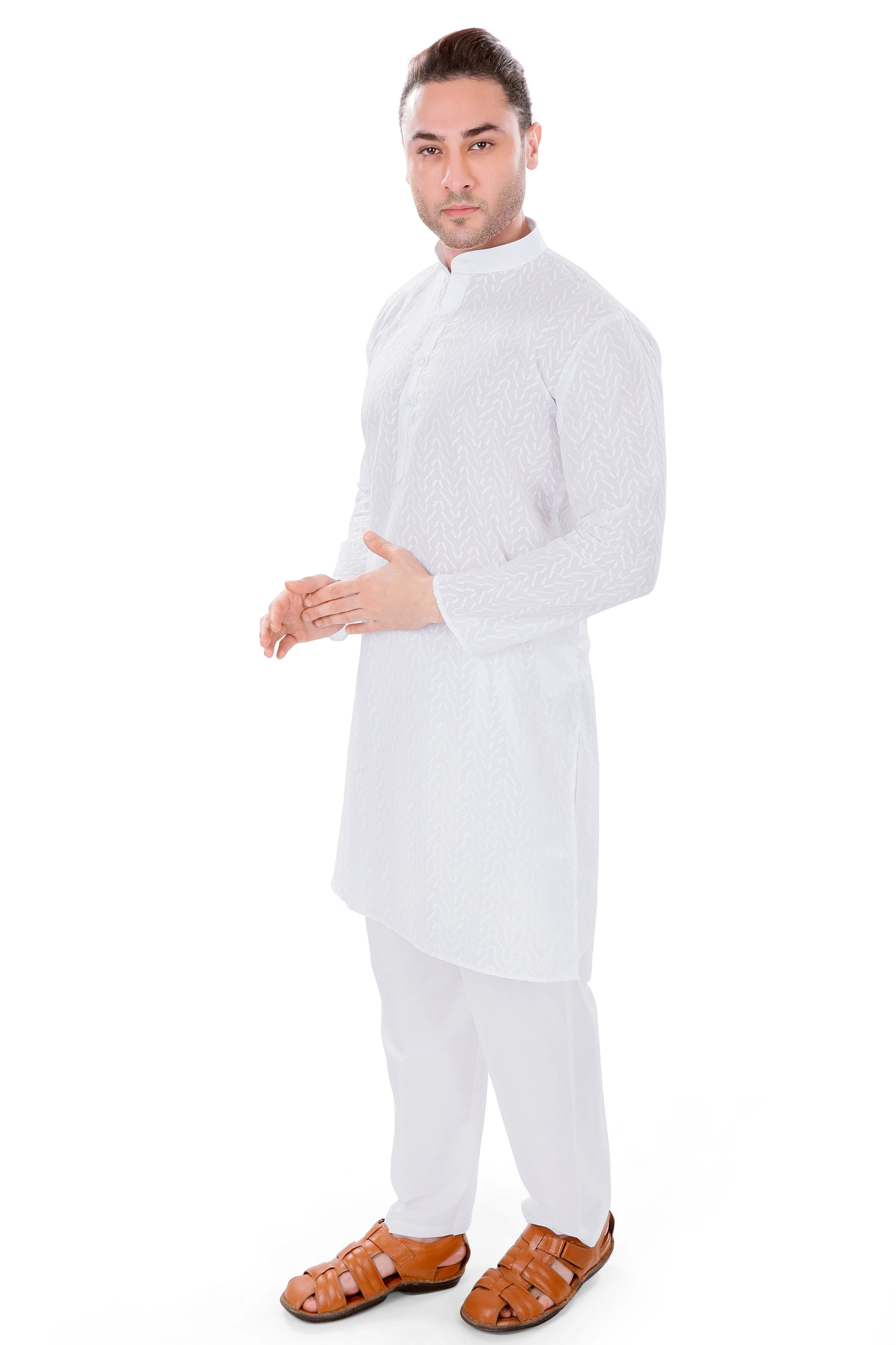 Pure Cotton Self Design Kurta in White - Image 2