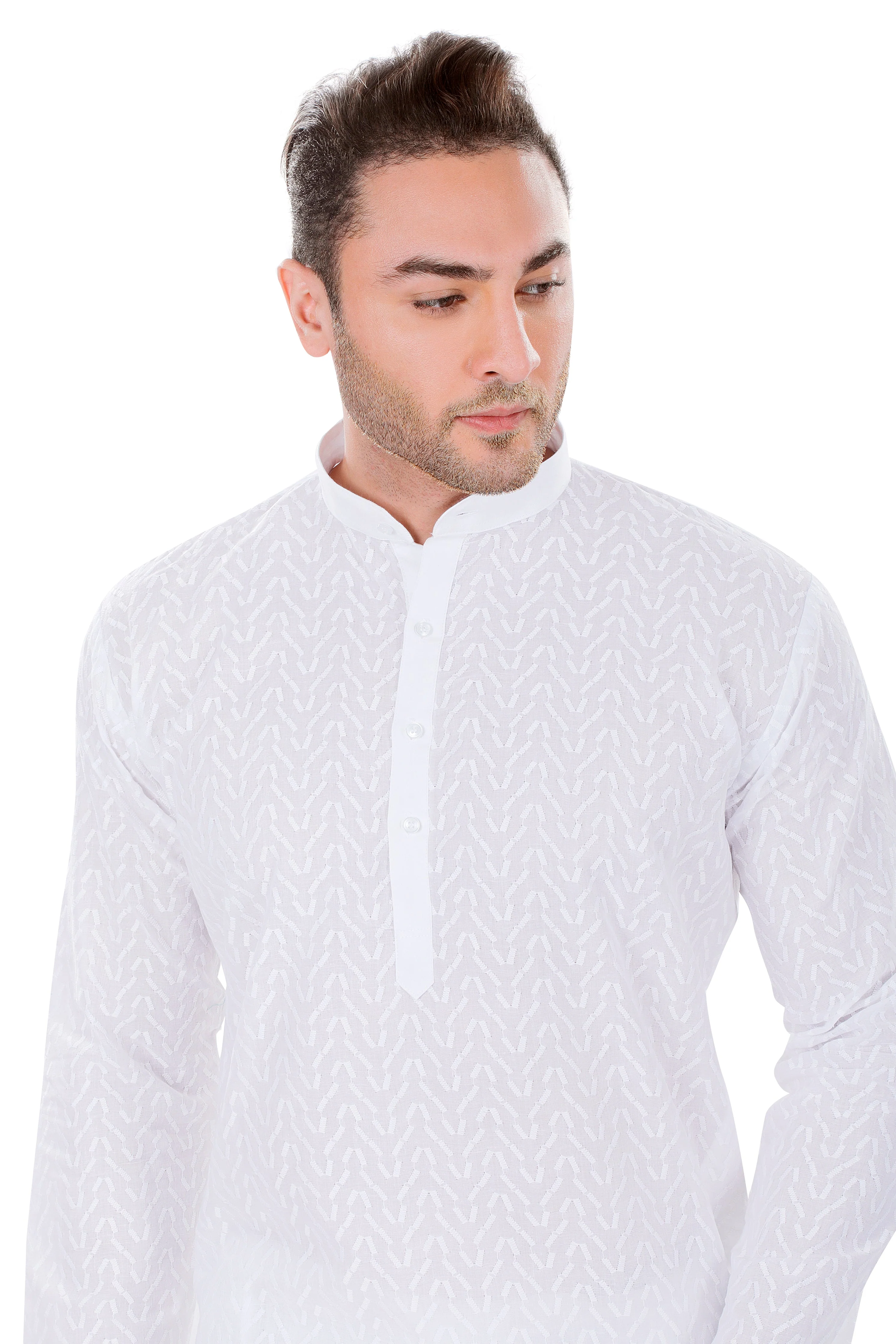 Pure Cotton Self Design Kurta in White - Image 3