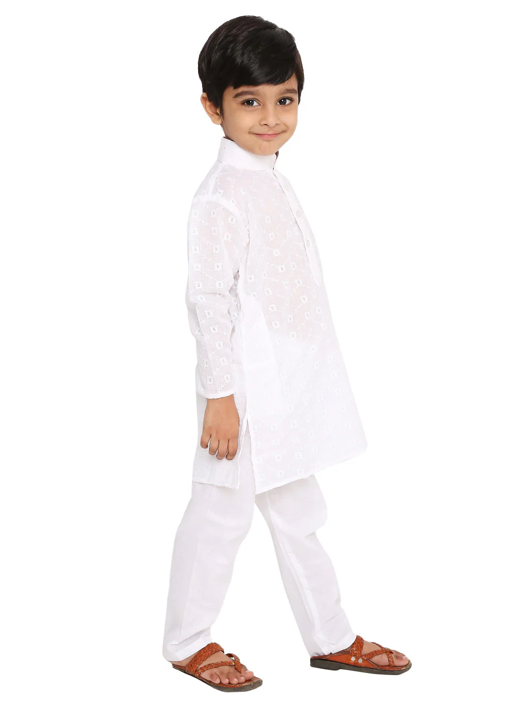 Pure Cotton Self Design White Kurta - Image 2