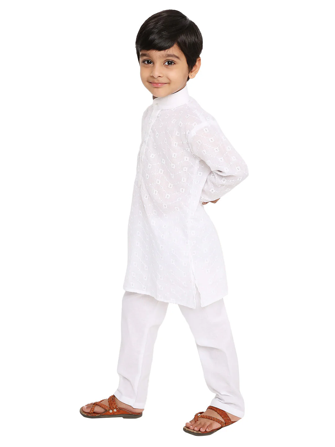 Pure Cotton Self Design White Kurta - Image 3