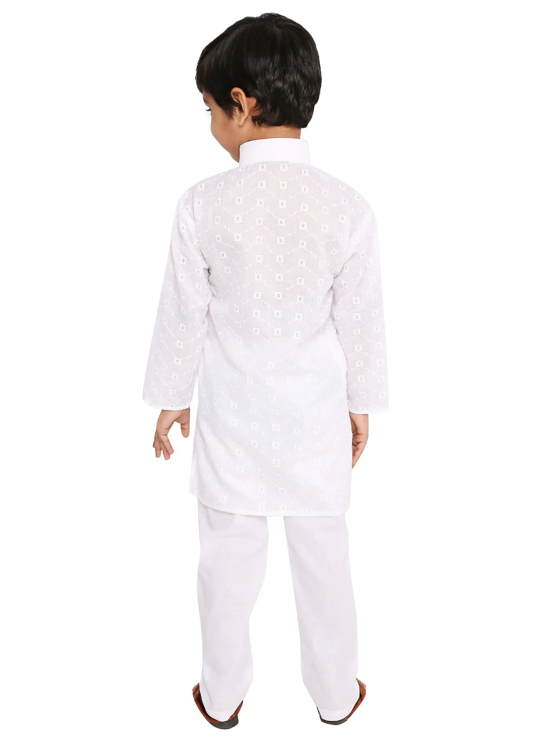 Pure Cotton Self Design White Kurta - Image 4