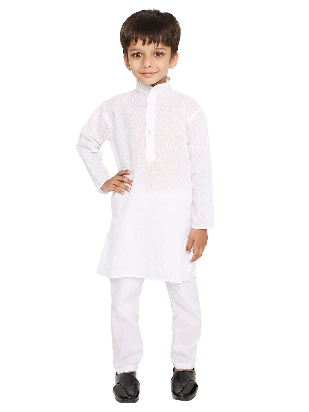 Pure Cotton Self Design White Kurta