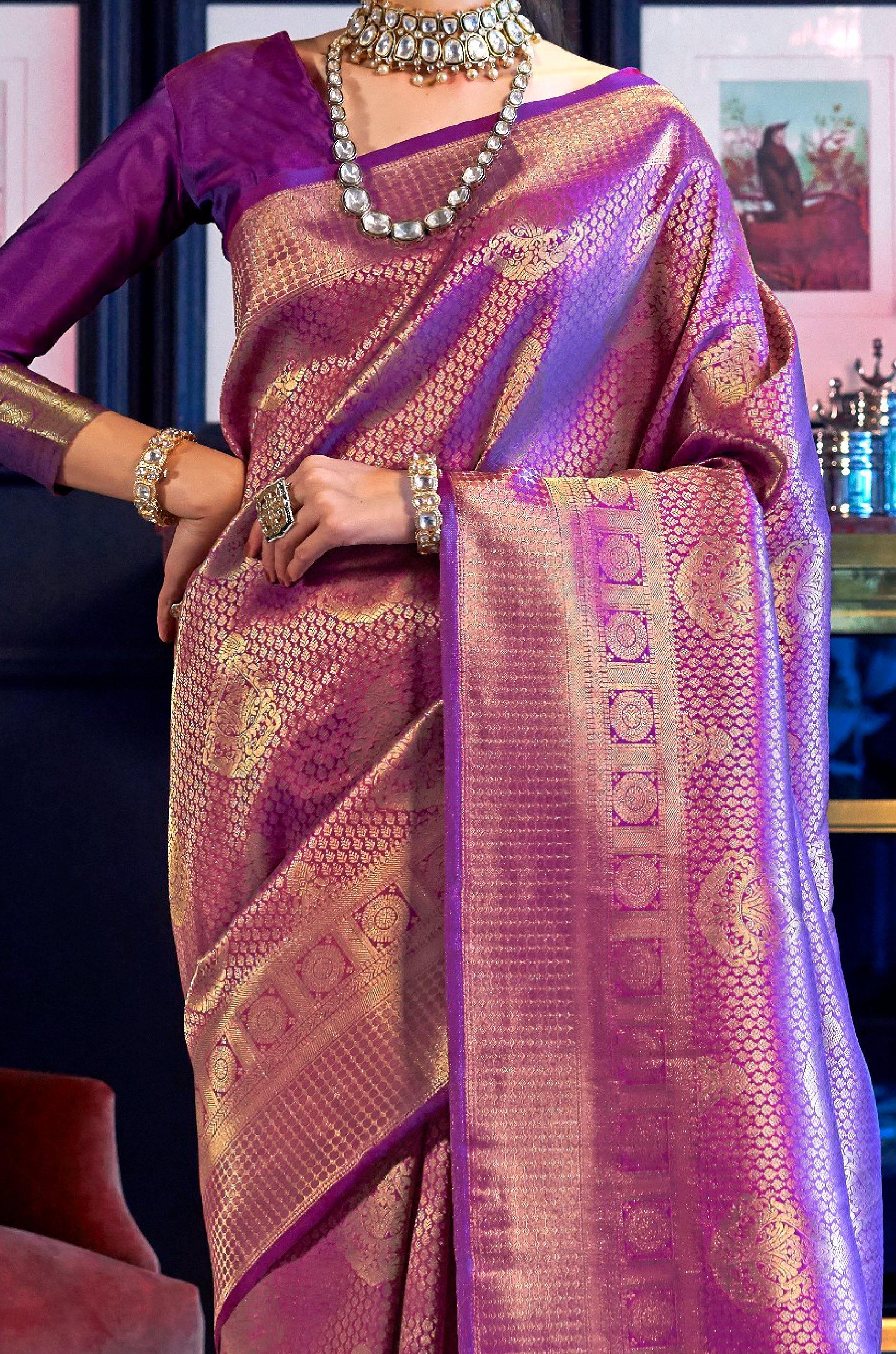 Purple Kanjivaram Silk Sareee - Image 3