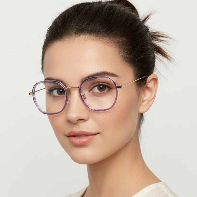 Purple Rose Gold Full Rim Hexagonal Eyeglasses