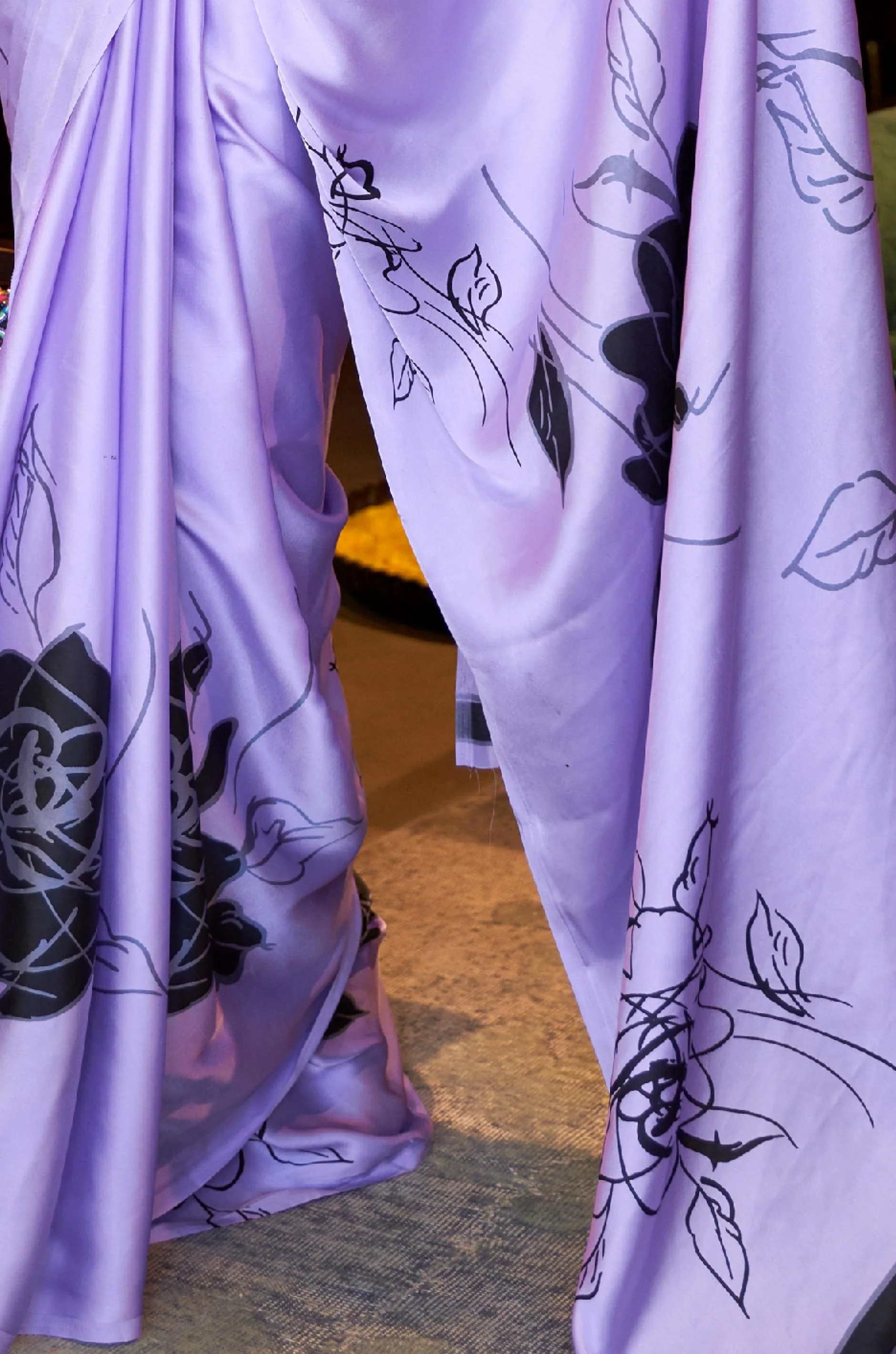 Purple Satin Crepe Saree - Image 2