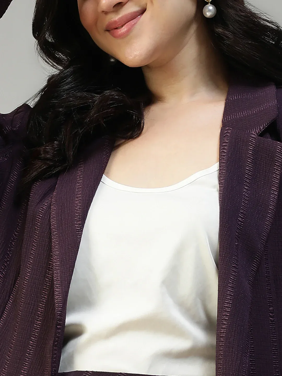 Purple Stripe Women Co-Ord Set | Button-Down Blazer - Image 2