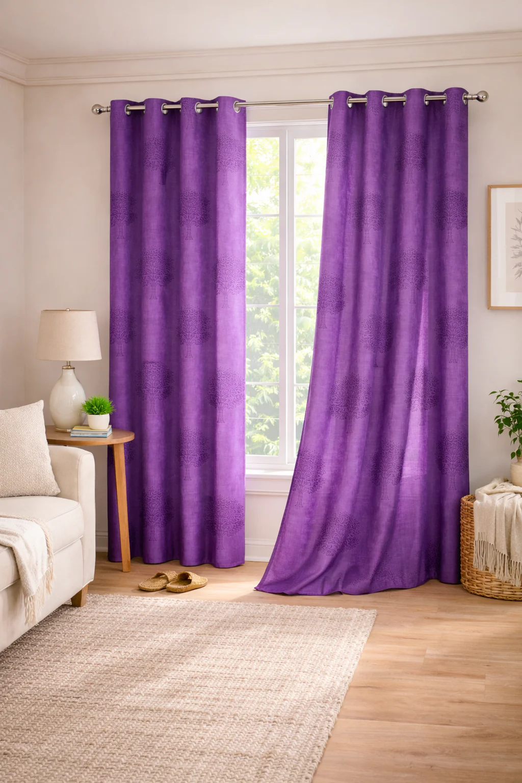 Purple Window Curtains Set of 2 – Eyelet Door Curtains | Premium Polyester Fabric | Room Darkening & Elegant Printed Curtains | Living Room & Bedroom Drapes - Image 3