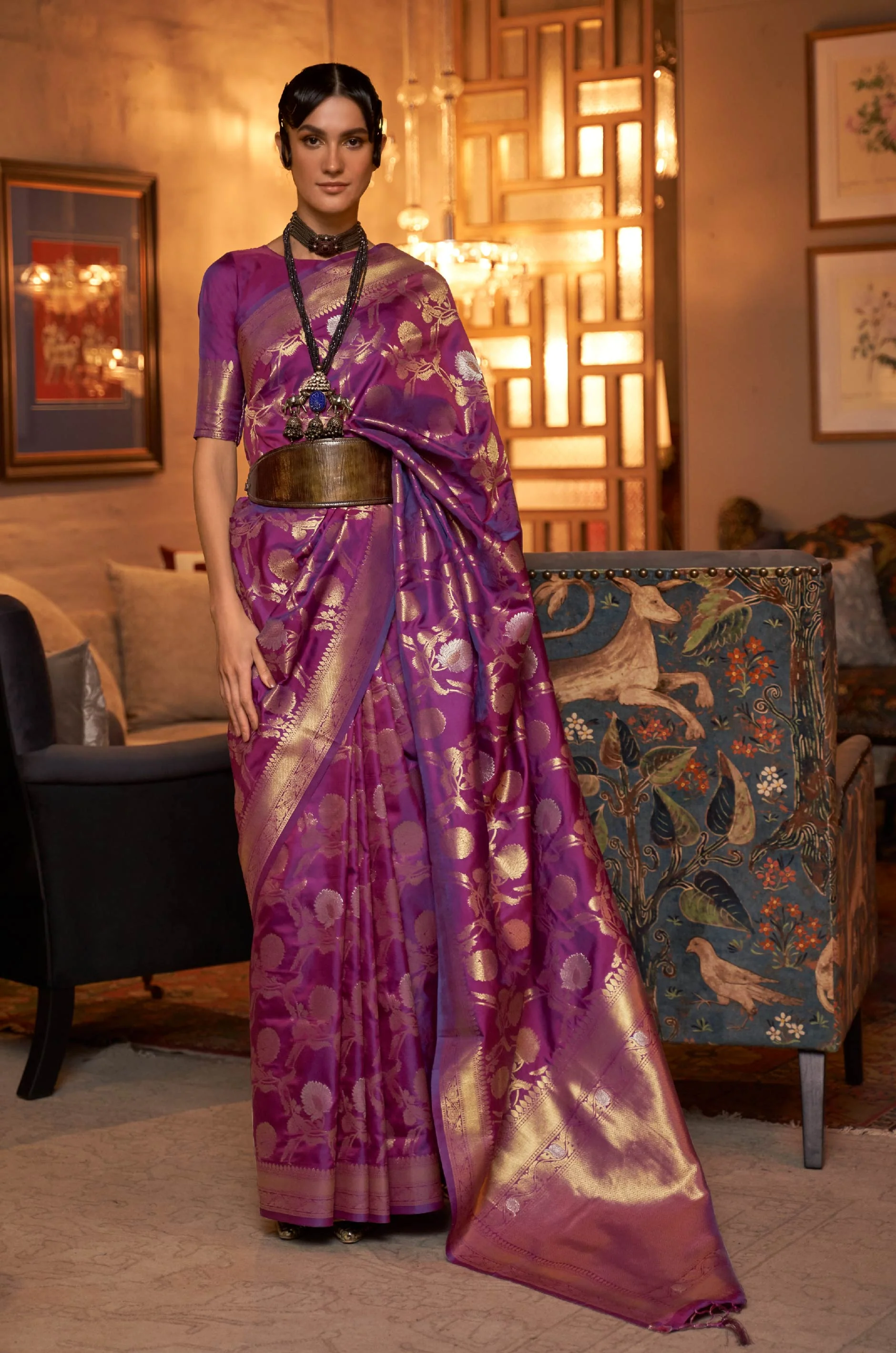 Purple Woven Banarasi Silk Saree