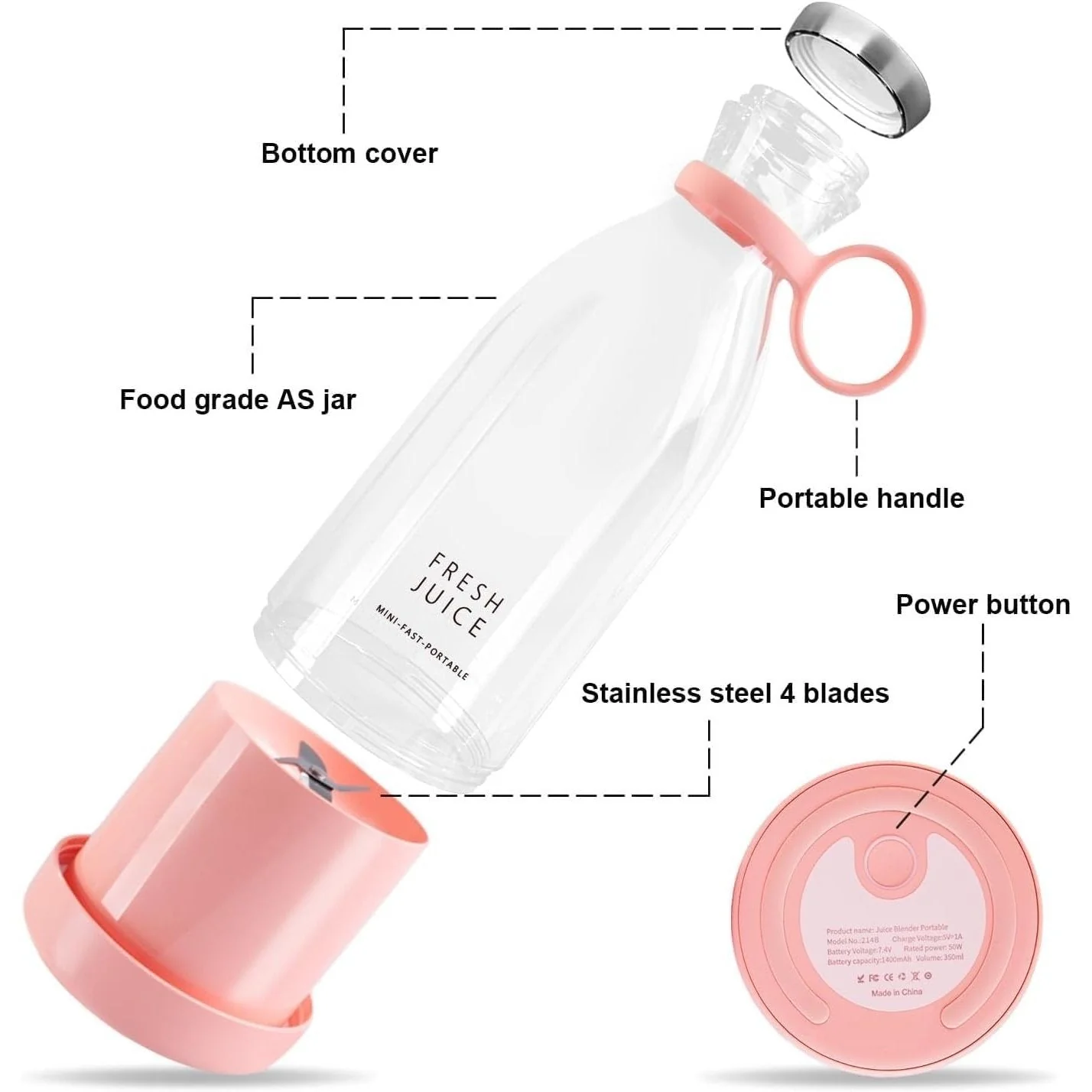 QuickBlend: Portable USB Rechargeable Bottle Juicer (420ml) for Fresh Juices, Shakes & Smoothies - Image 5