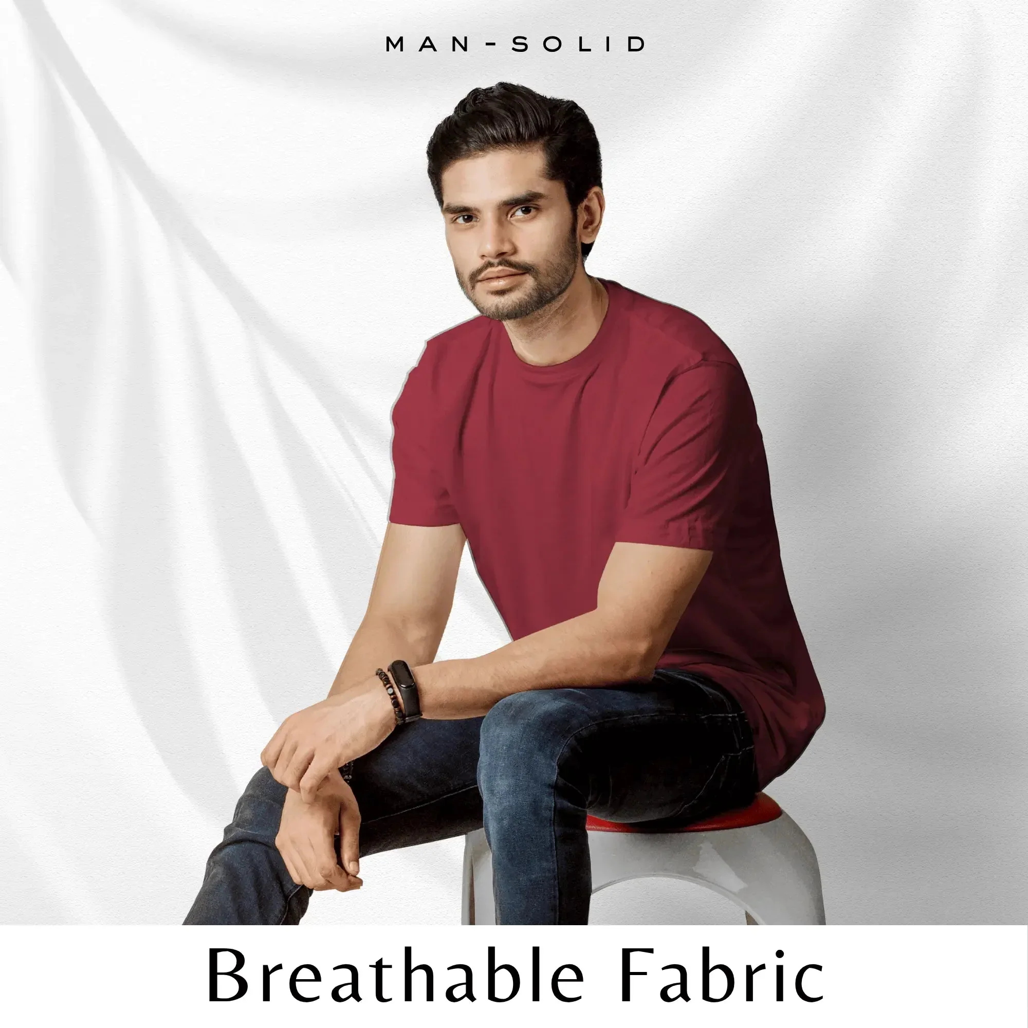 Quintessential Maroon – Cotton Round Neck T-Shirt - Image 3