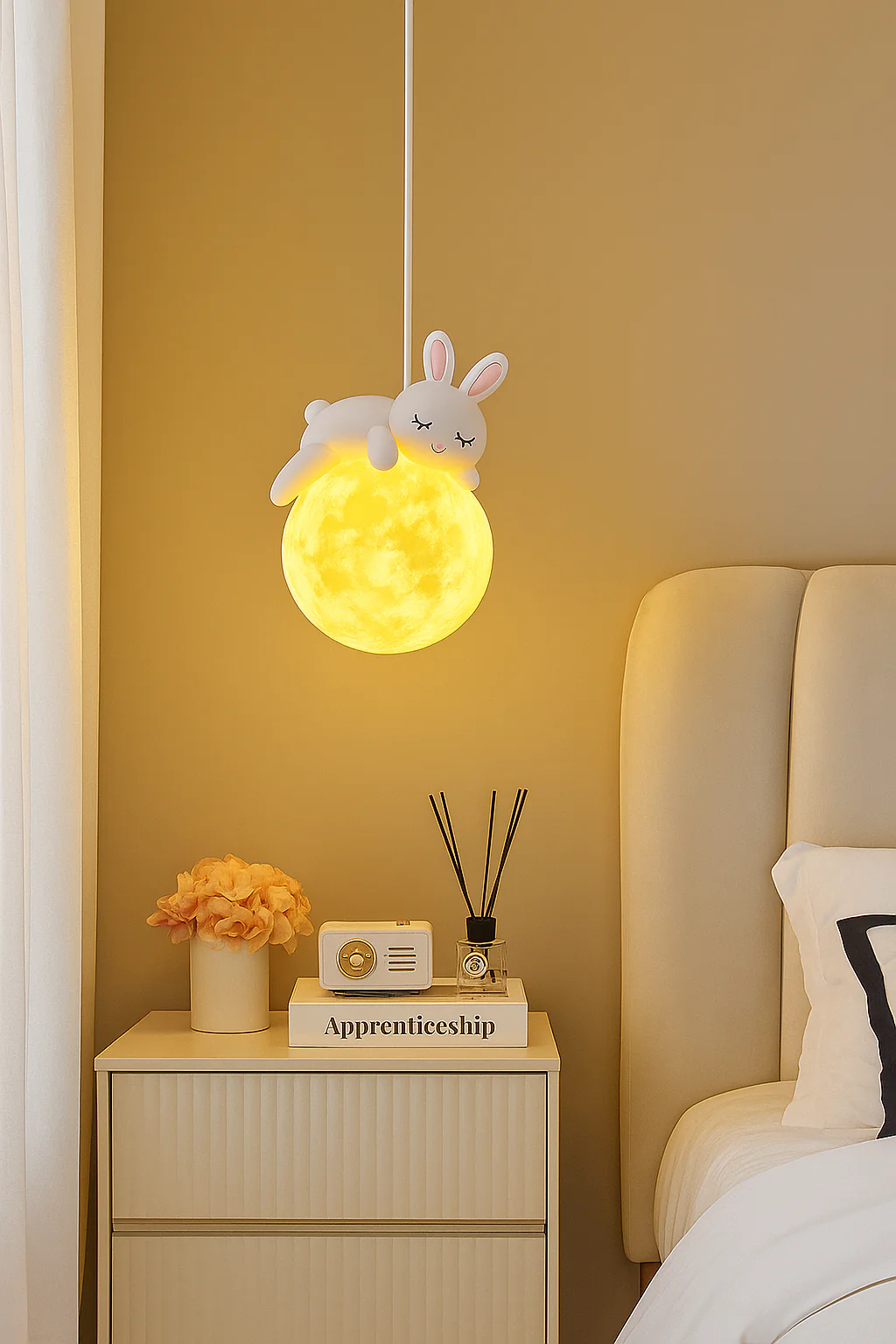 Rabbit Pendant Light, Retro White Resin Chandelier Cute Animal Shape - Image 3