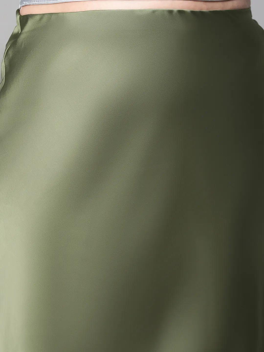 Raffle Green Elasticated Plus Size Women Long Satin Skirt - Image 6