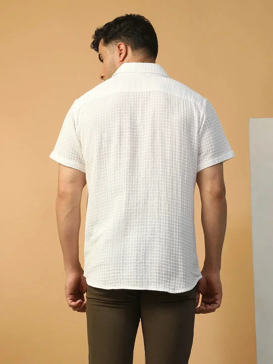 Rebel Solid White Collared Short Sleeve Men Cotton Dobby Oversized Shirt - Image 6