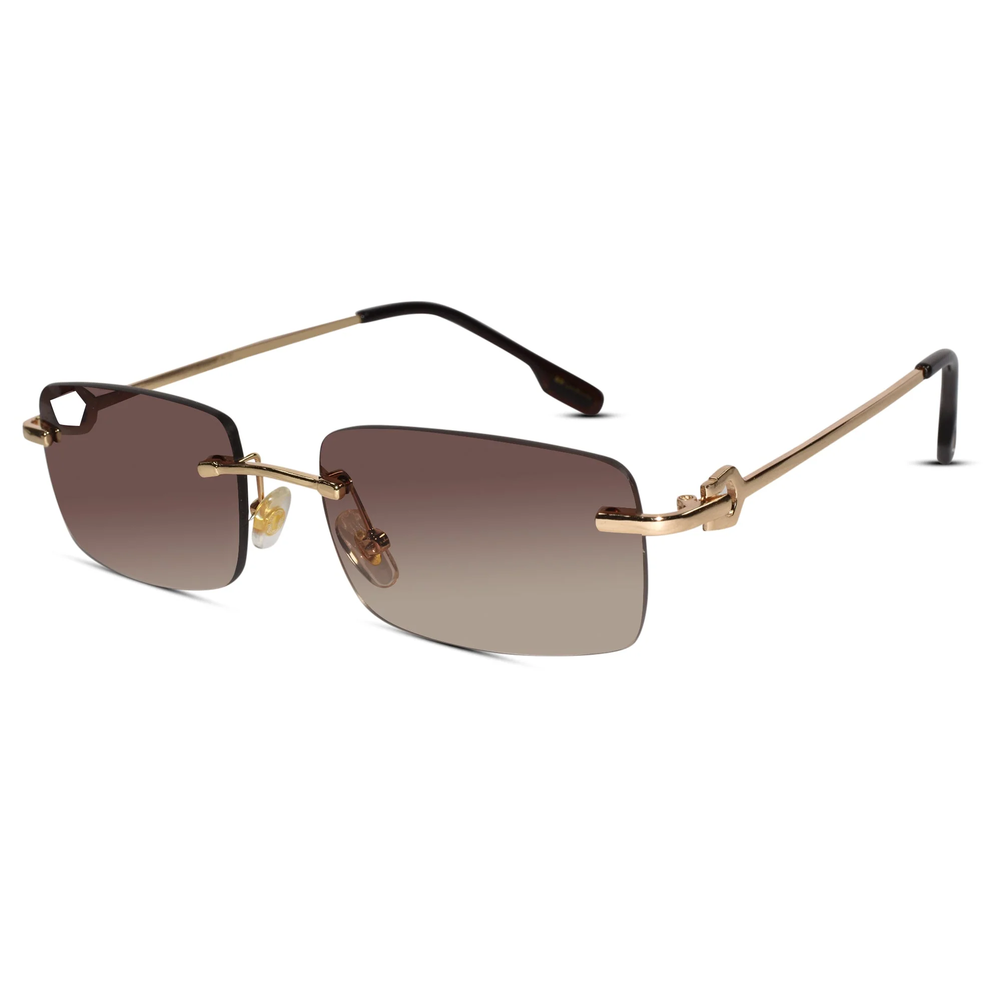 Rectangular Brown Rimless Sunglasses For Men & Women