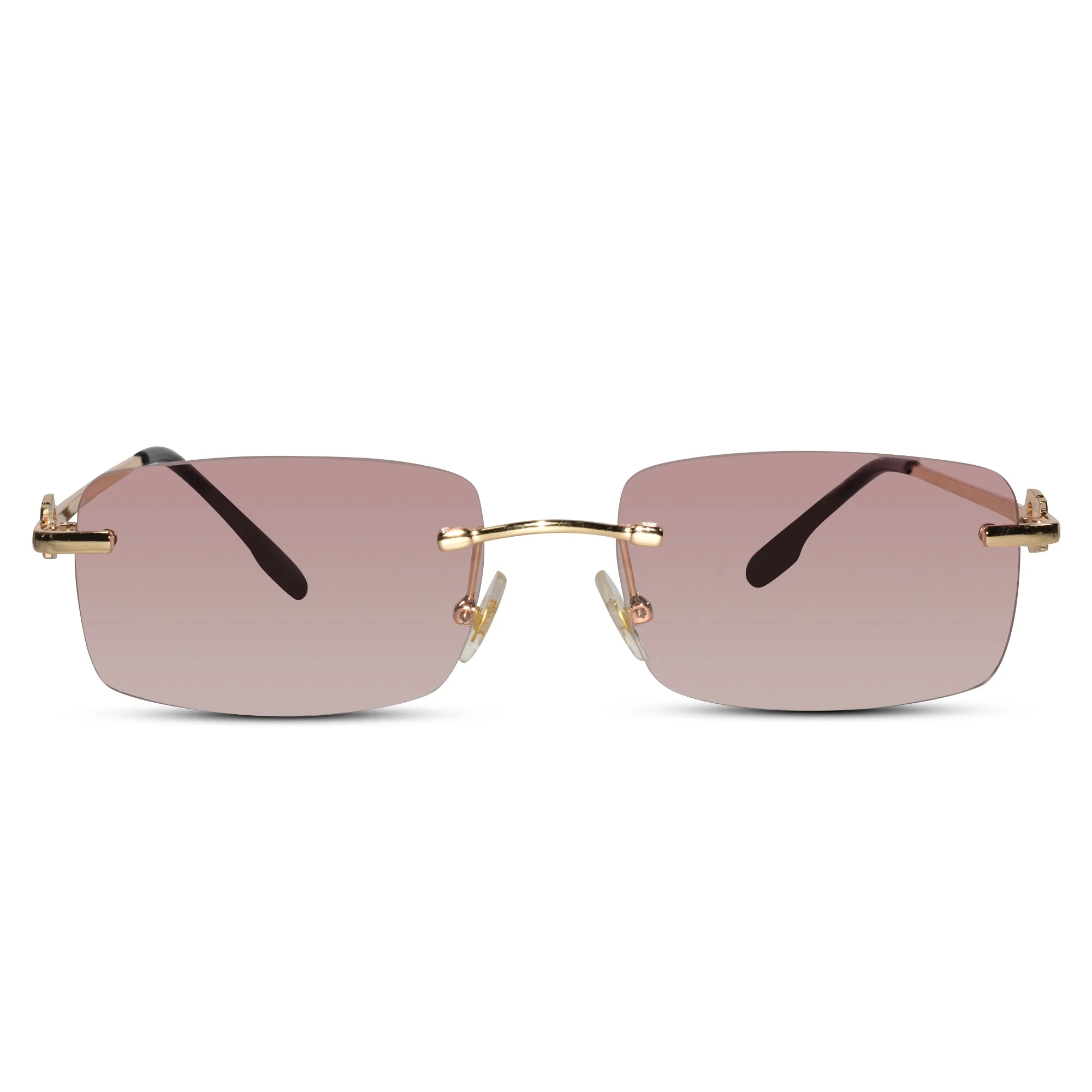 Rectangular Pink Rimless Sunglasses For Men & Women - Image 2