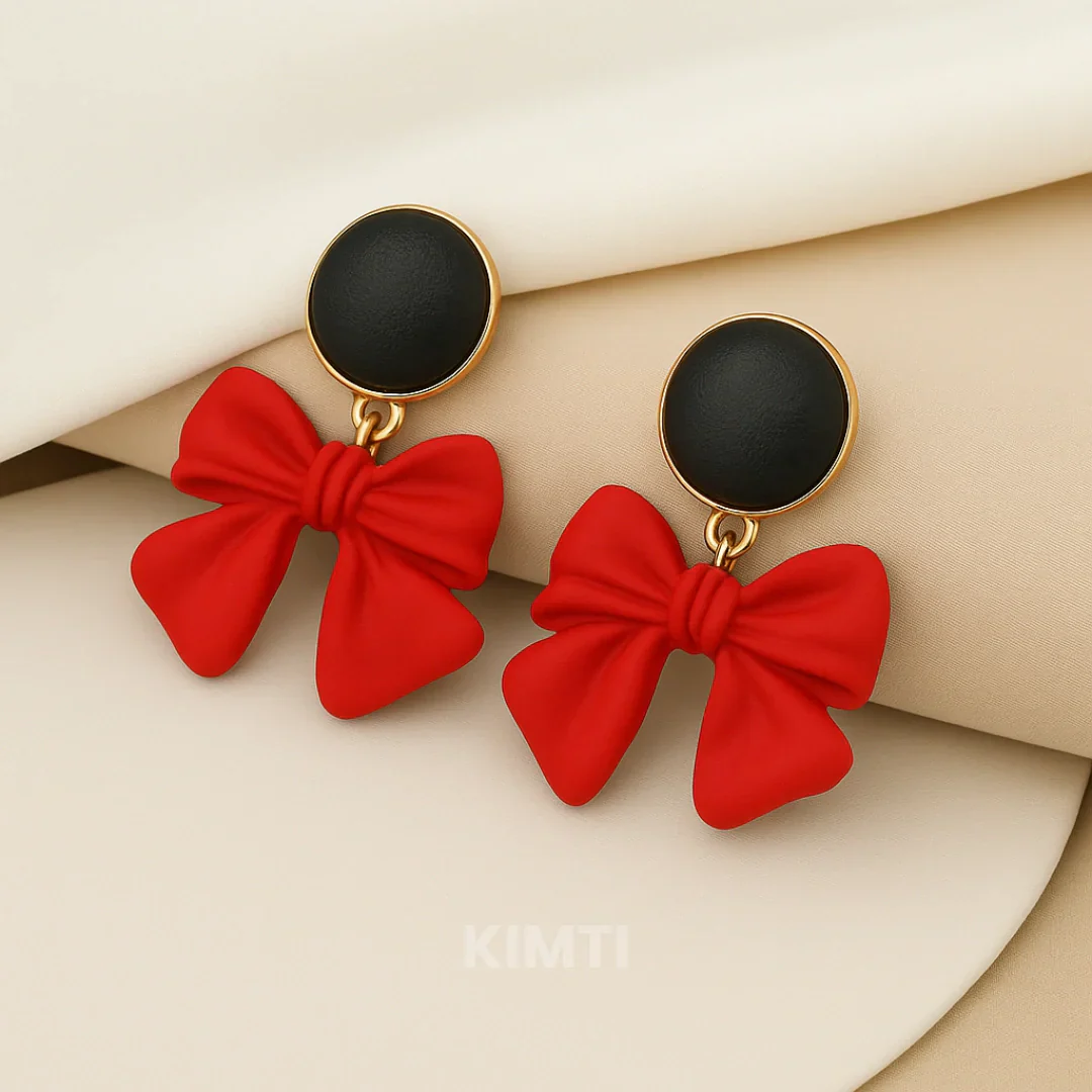 Red Bow Drop Earrings