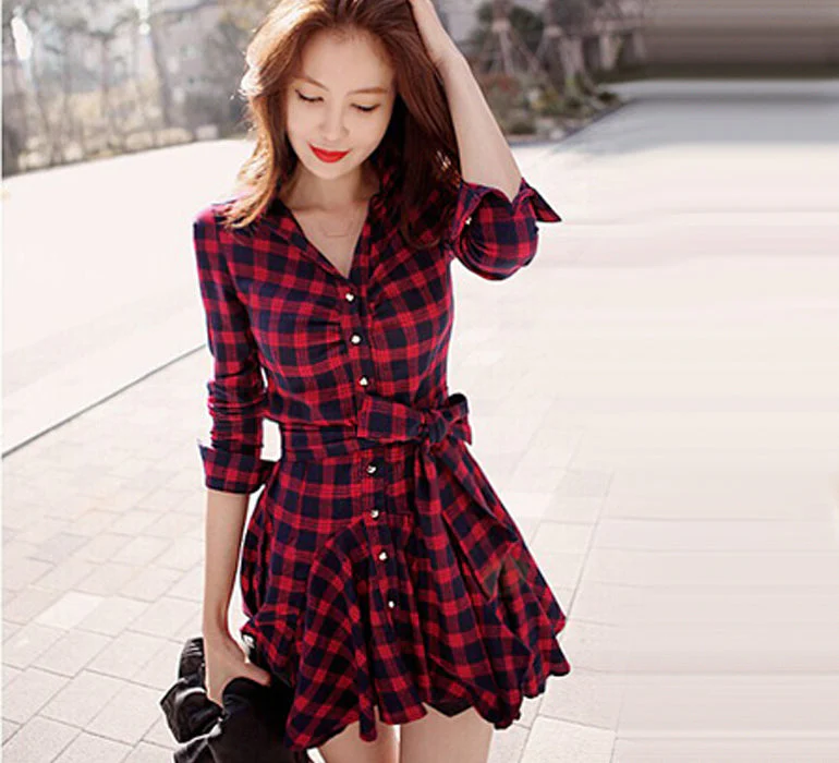 Red Chequered Short Dress