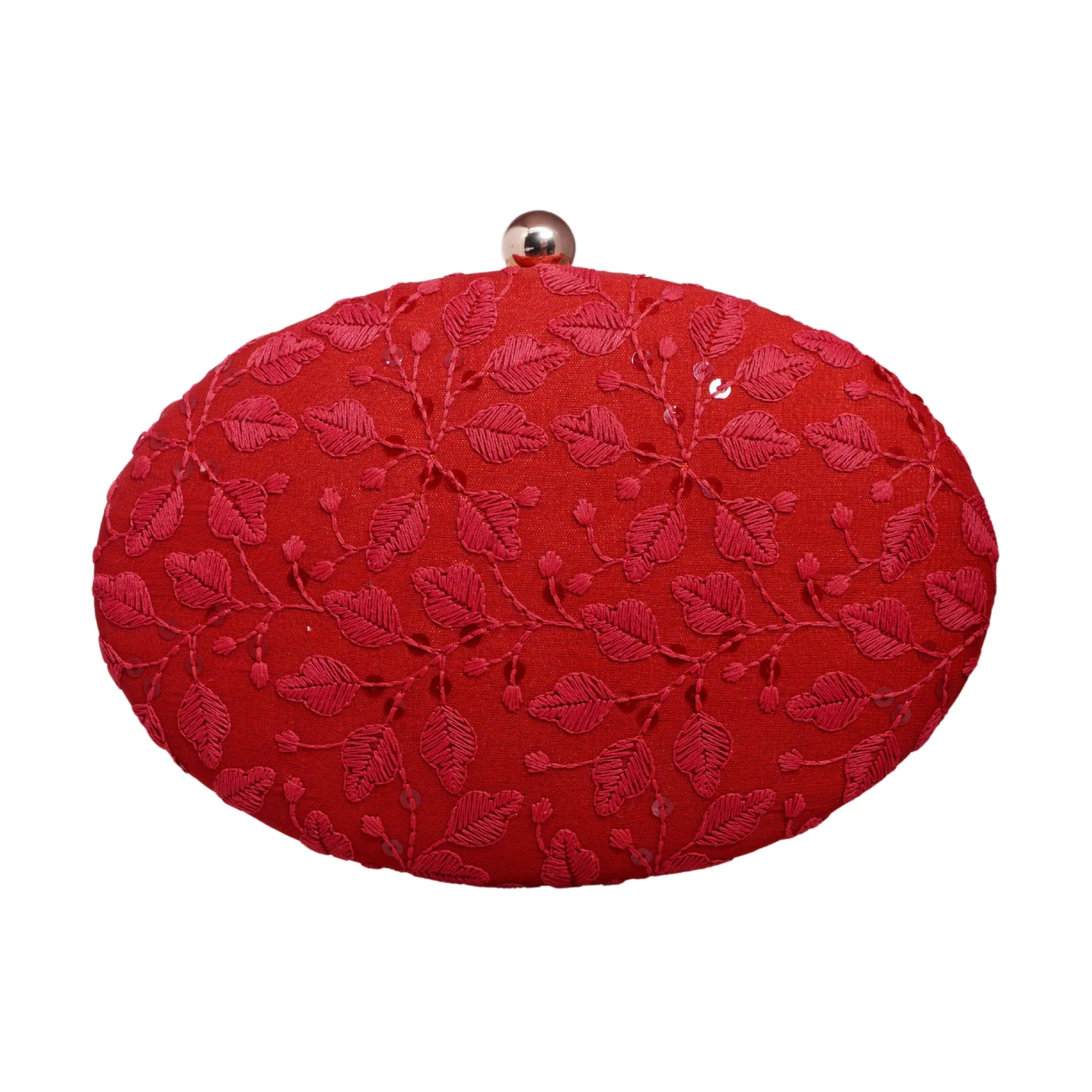 Red Chikankari Oval Clutch - Image 3