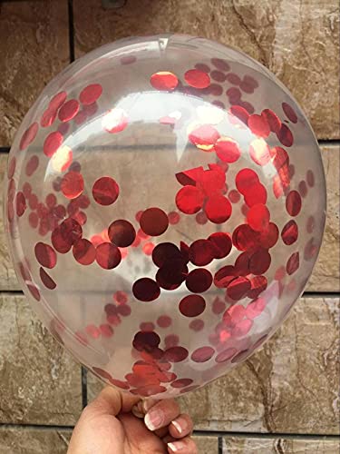 Red Color And Clear Confetti Shining Metallic Latex Glitter Balloons Set (Pack of 10) - Image 2