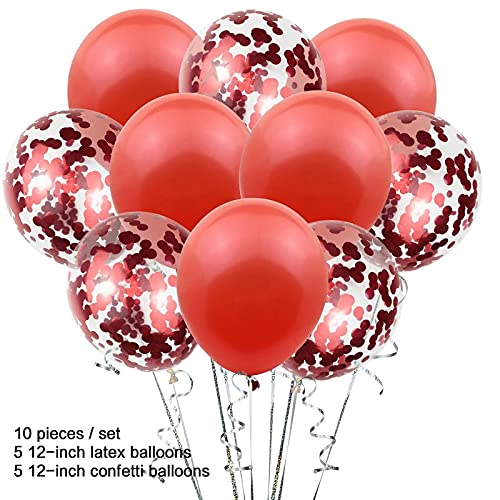 Red Color And Clear Confetti Shining Metallic Latex Glitter Balloons Set (Pack of 10) - Image 3