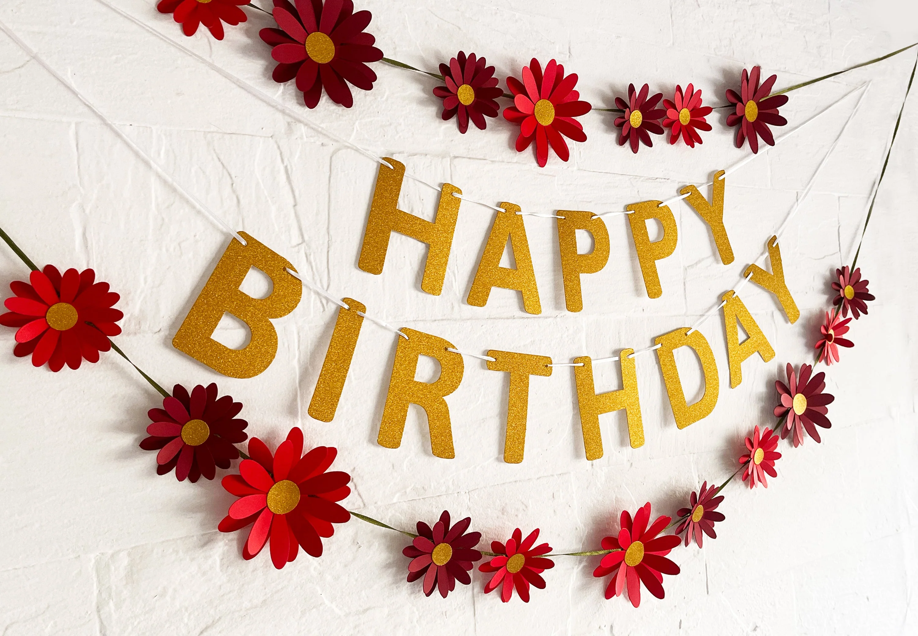 Red Daisy and Happy Birthday Paper Party Decor