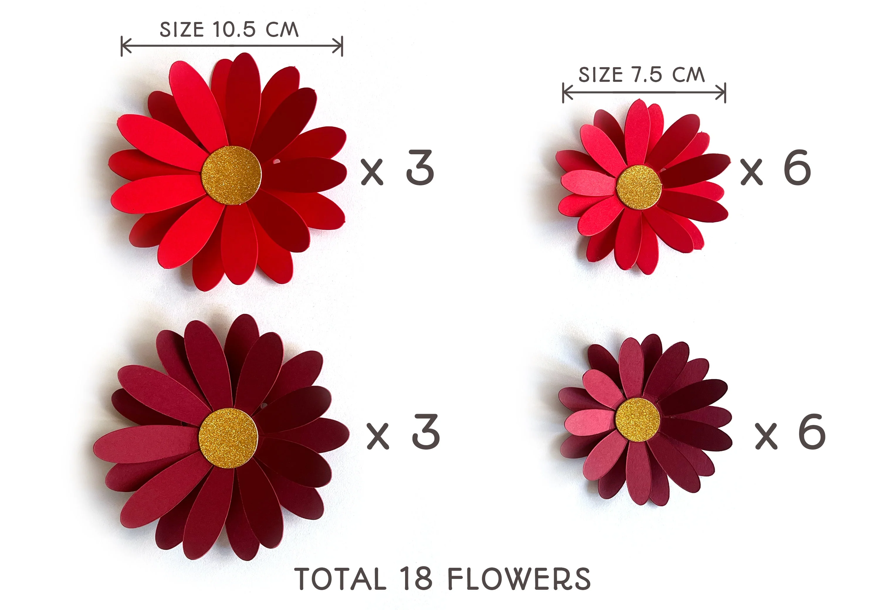 Red Daisy Flower & Leaves Paper Bunting & Wall Decor - Image 4