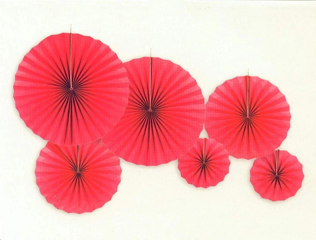 Red Hanging Paper Fans Decoration Set (Pack of 6) (Size: 2X16 Inch, 2X12 Inch, 2X8 Inch) - Image 2