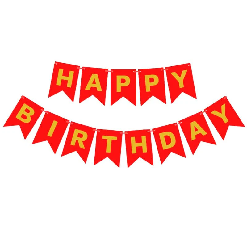 Red Happy Birthday Banner And Pastel Yellow Metallic Balloons (Pack of 30) - Image 2