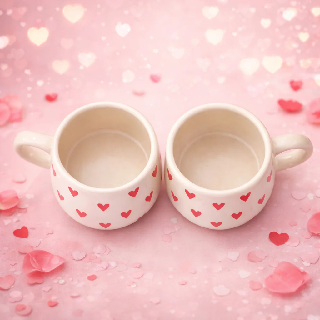 Red Heart Ceramic Coffee Cup Set of 2 | Valentine Gift Cups - Image 3