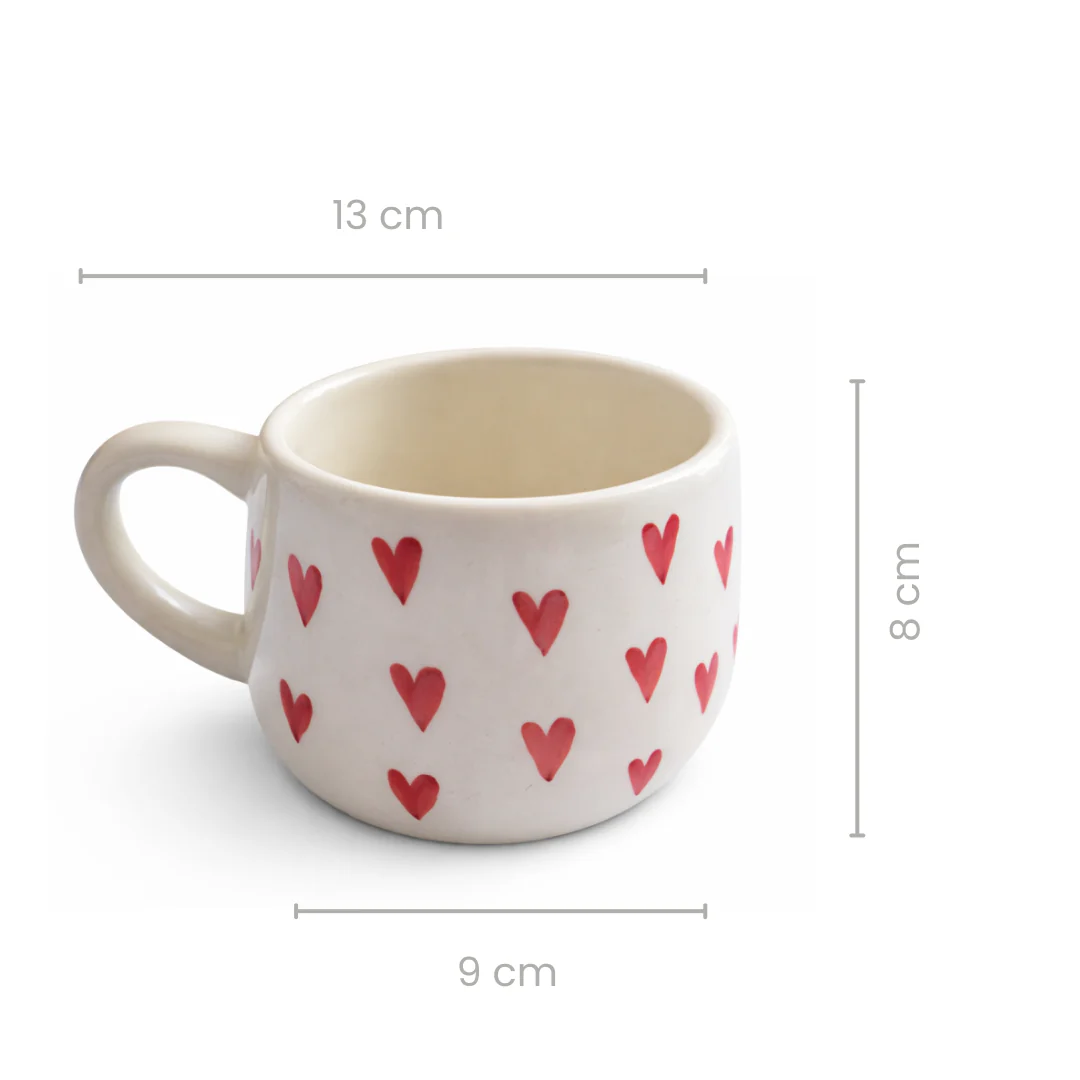 Red Heart Ceramic Coffee Cup Set of 2 | Valentine Gift Cups - Image 4