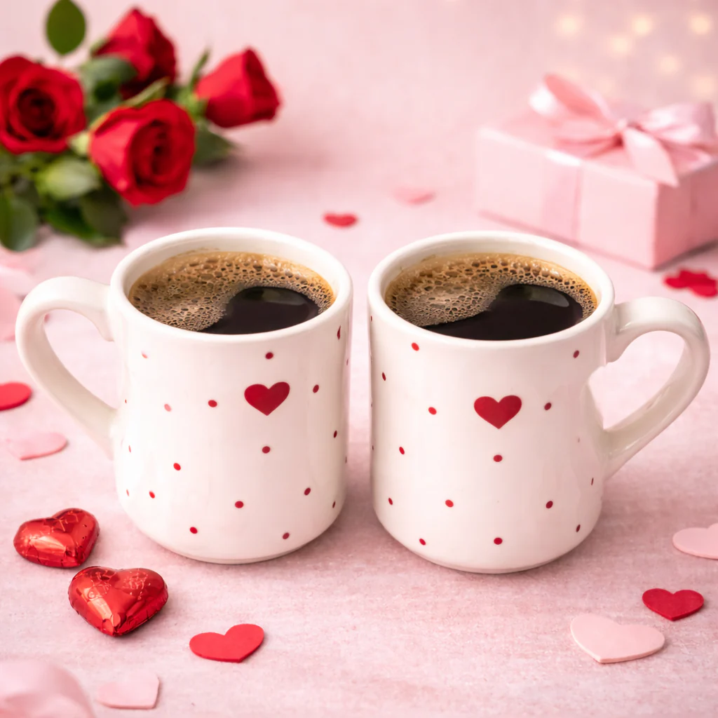 Red Heart Ceramic Coffee Mug | Set of 2 - Image 3