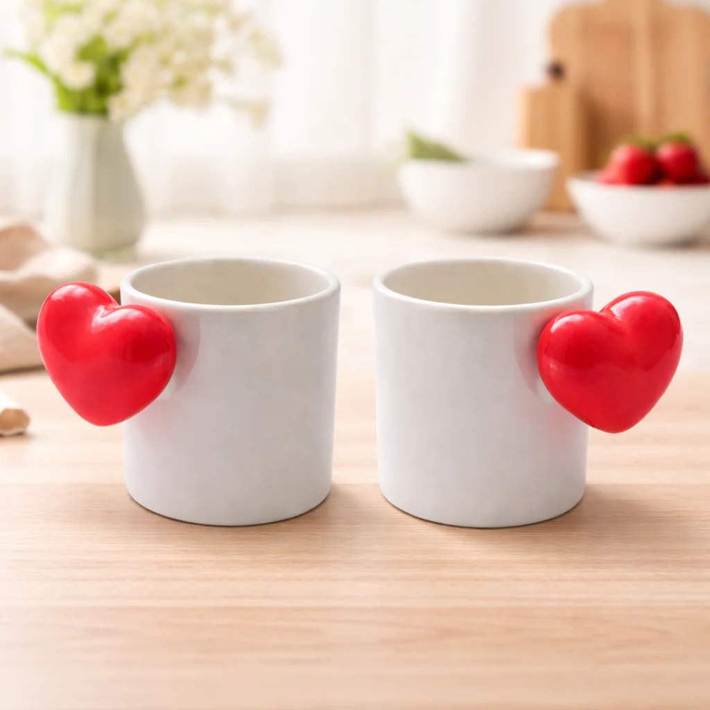 Red Heart Handle Coffee Mugs | Set of 2 - Image 3