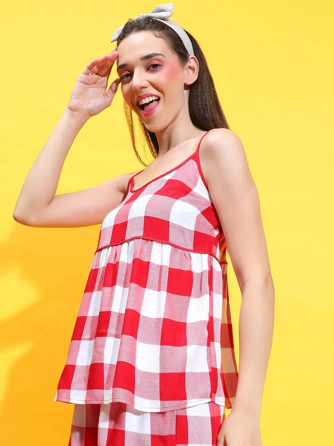 Red Long Sleeveless Strappy Nightwear Cami Women Top For Relaxation - Image 2