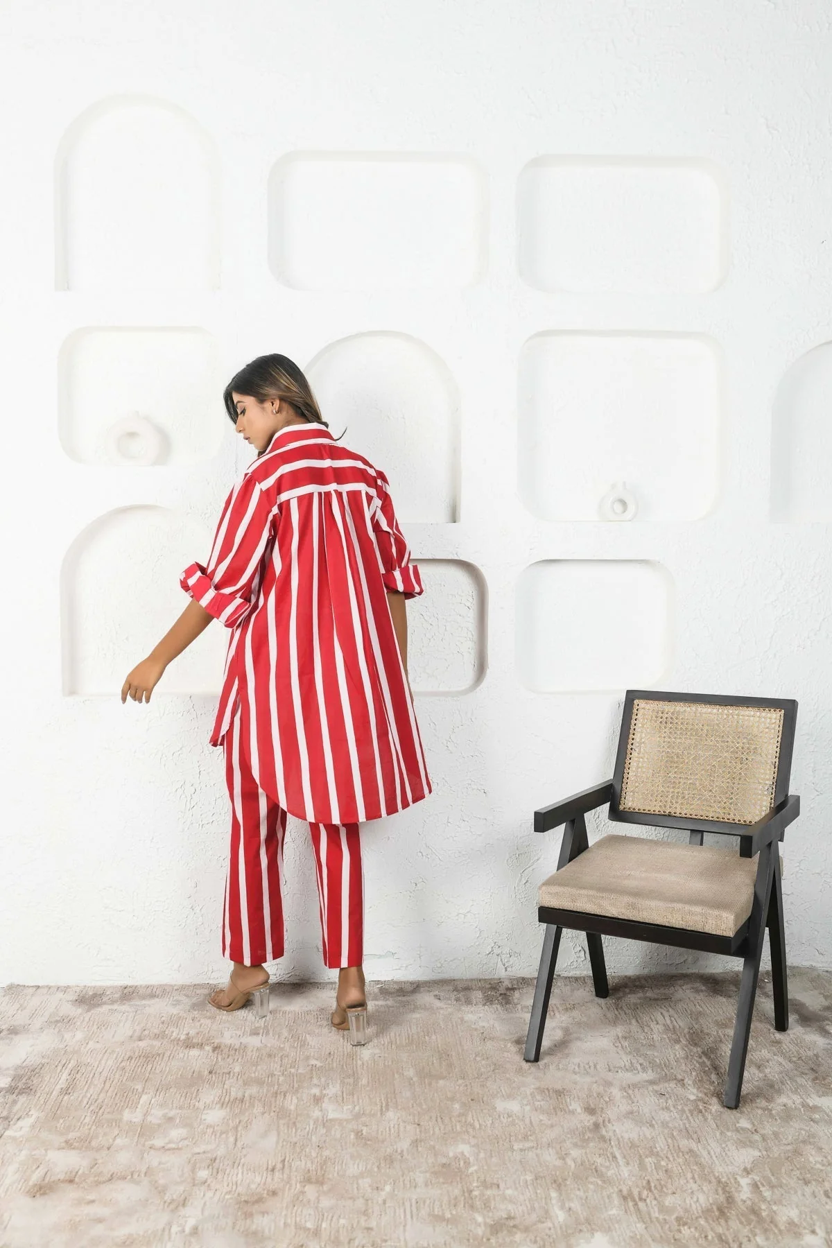 Red Stripes Cotton Coord Set - Image 3