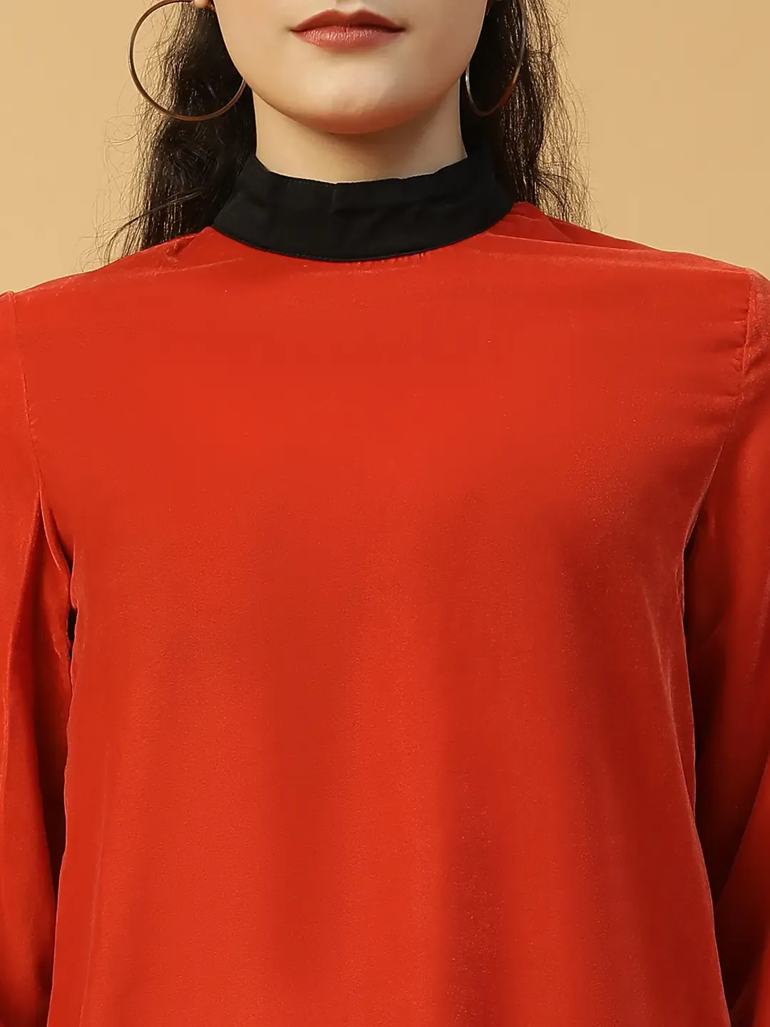 Red Velvet Long Sleeve Top for Women - Image 2