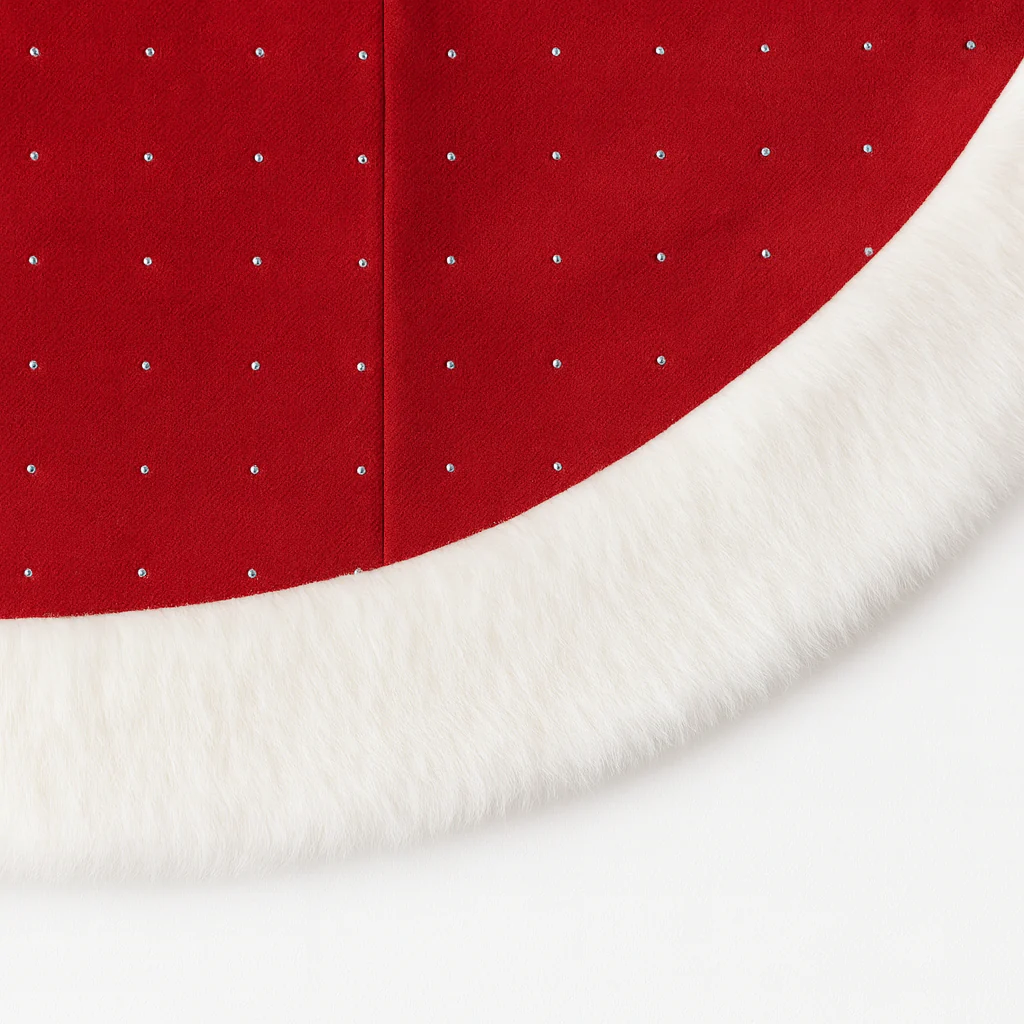 Red Velvet & White Faux-Fur Christmas Tree Skirt - Image 4
