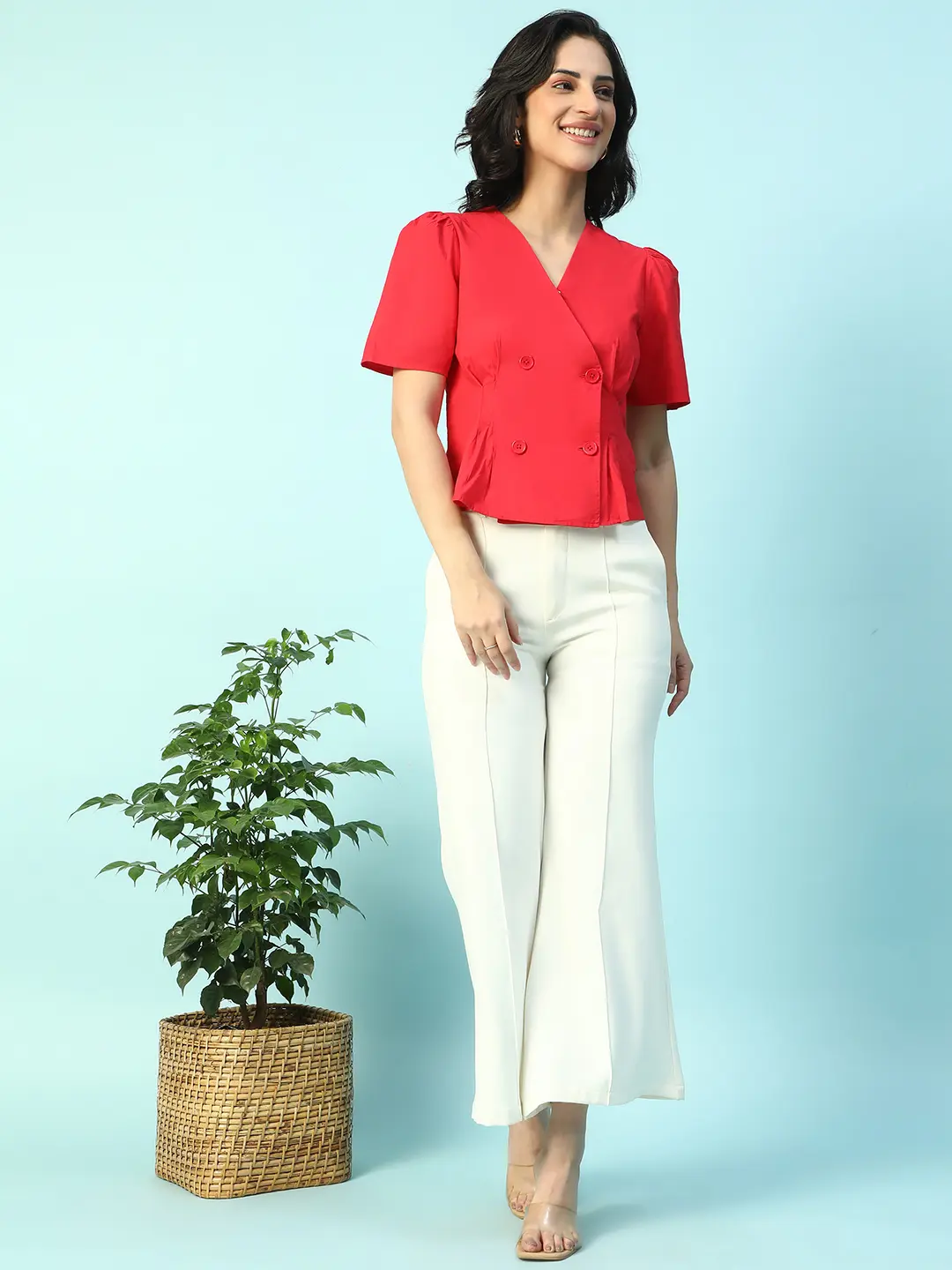 Red Women’s Cotton Top with Buttons - Image 8