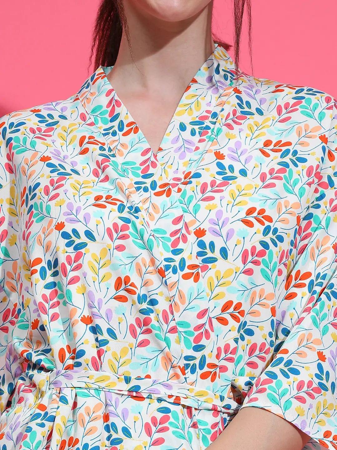 Refresh White Floral Print Women Top Open Collar Nightwear Shrug Available - Image 6
