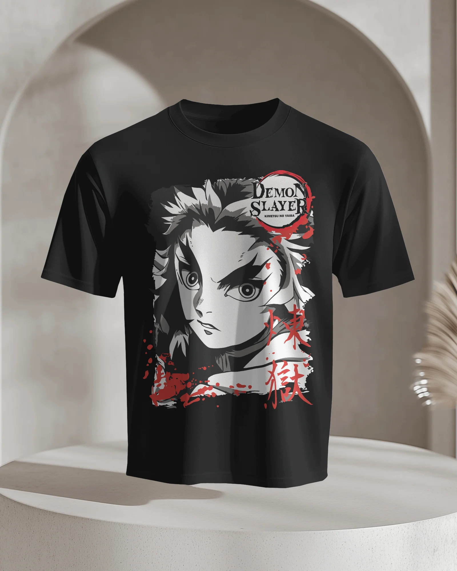 Rengoku Ember Gaze Portrait Graphic T‑Shirt (Black) - Image 3