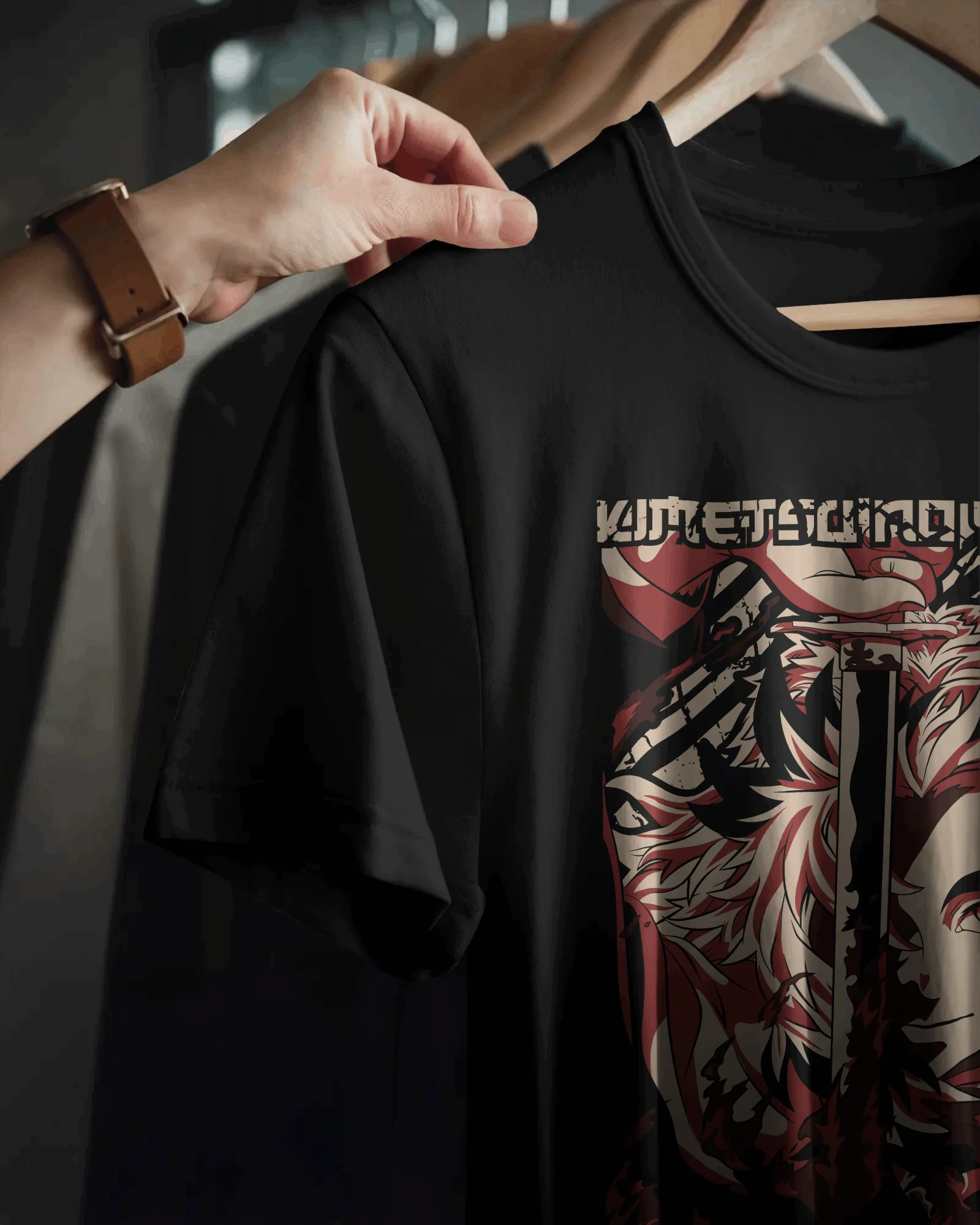 Rengoku Flame Hashira Split‑Blade Graphic T‑Shirt (Black) - Image 3