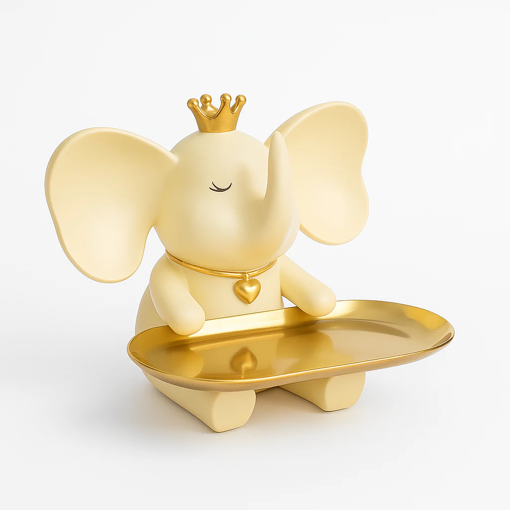 Resin Elephant Decor with Golden Crown & Tray - Image 5